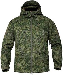 OLOEY Herren Tactical Softshell Fleecejacke Camouflage Military Hoodie Herbst Winter Outdoor Fleecejacke Wasserdicht Winddicht Warme Kapuze Wandern Skijacke Jagdmantel (Russian Camouflage,2XL) von OLOEY