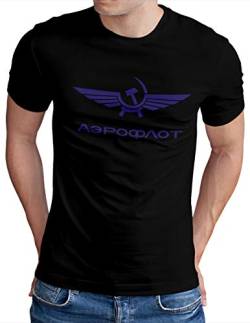 OM3® Aeroflot T-Shirt | Herren | Classic Retro Logo Russian Airline USSR Soviet Union | Schwarz, 3XL von OM3