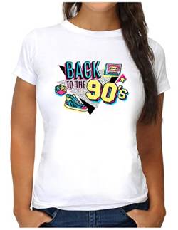 OM3® Back to The 90's T-Shirt | Damen | 90s Retro Neunziger 90er Jahre II | S, Weiß von OM3