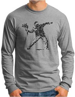 OM3® Banksy Flower Thrower Langarm Shirt | Herren | Urban Street Art Graffiti Blume Mosaik Graphic Icons | Grau Meliert, M von OM3