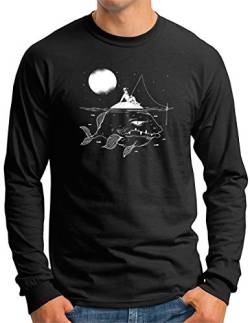 OM3® Fisch Angler Langarm Shirt | Herren | Vollmond Angeln Fischen | Schwarz, 4XL von OM3