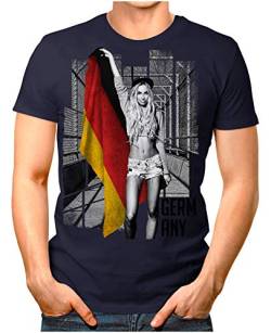 OM3® - Germany-Soccer-Girl - Herren T-Shirt Fan Support Fußball Trikot Sexy Frau Deutschland Vintage Navy 4XL von OM3