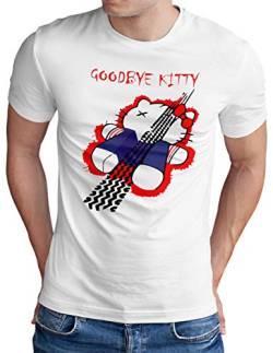 OM3® Goodbye Kitty T-Shirt | Herren | Japan Comic Sarcasm Parody | Weiß, S von OM3