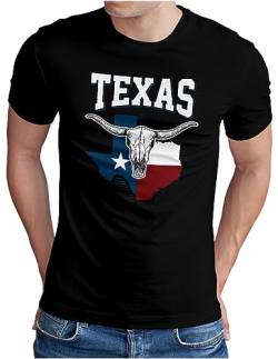 OM3® Longhorn Skull Texas T-Shirt | Herren | USA Vintage State Flag Vereinigte Staaten III | Schwarz, 4XL von OM3