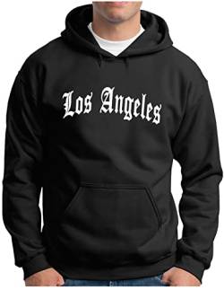 OM3® Los Angeles Hoodie | Herren | Kalifornien California L.A. Old English Letters Skript | Kapuzen-Pullover Schwarz, XXL von OM3