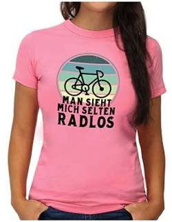 OM3® Lustiges Fahrrad T-Shirt mit Spruch | Damen | Man Sieht Mich selten Radlos Biking Radfahrer | M, Pink von OM3