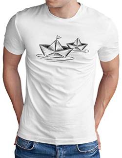 OM3® Origami-Paper-Boat T-Shirt | Herren | Papier Schiffchen Schiff Boot Seemann | Weiß, 3XL von OM3