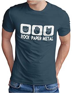 OM3® Rock Paper Metal T-Shirt | Herren | Stein Papier Schere Metalhand | Denim, 3XL von OM3