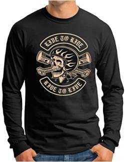 OM3® Skull Biker Motorrad Langarm Shirt | Herren | Motorcycle Bike Totenkopf | Schwarz, XL von OM3