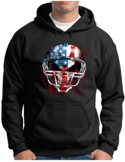 OM3® Skull-Head-Player Hoodie | Herren | American Football U.S.A. Flagge | Kapuzen-Pullover Schwarz, 3XL von OM3