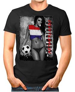 OM3 - Netherlands-Champions - Herren T-Shirt mit Länderflagge Sexy Girl Frau Fußball Trikot Niederlande Holland Vintage Schwarz 4XL von OM3