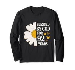 92 Jahre lang von Gott gesegnet, zum 92. Geburtstag, Gänseblümchen Langarmshirt von OMG Its My Birthday Happy Birthday Shirts