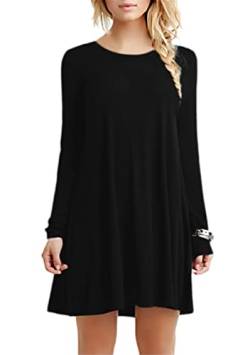 OMZIN Cotton Tunika Basic Solid Loose Top Casual Kleid Shirt Kleid für Damen Schwarz 2XL von OMZIN