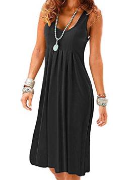 OMZIN Damen Strand Kleider Casual Lässige Vest Kleid Strand Kleider Midi A-Linie Strandkleid Schwarz 3XL von OMZIN