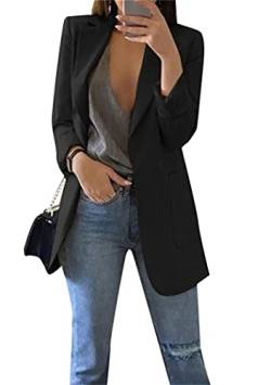 OMZIN Damen Blazer Langarm Open Front Anzug Jacken Stretch Solid Boyfriend Blazer mit Taschen Schwarz 3XL von OMZIN