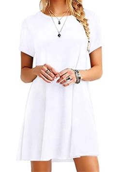 OMZIN Damen Tunika Große Kurzes Shirtkleid Kleid Größe Kleid Sommerkleid Mini Longshirt Übergröße Weiß 5XL von OMZIN