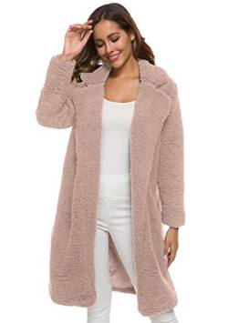 OMZIN Damen Faux Pelz Mäntel Pelzmantel Felljacke Plüschmantel Kunstpelz Faux Kunstfell Overcoat Winter Thick Kardigans Outerwear Rosa S von OMZIN