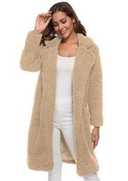 OMZIN Damen Lange Ärmel Bluse offene Front Mantel Lange Oberbekleidung Damen warme Lapel Langen Ärmel Langen Kardigans Mantel Beige S von OMZIN