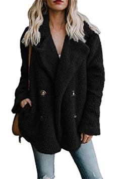 OMZIN Damen Mäntel Casual Coat Fleece Dicke Winter Warme Frauen Lang Winterjacke Faux Für Revers Langarm Jacke Outwear Freizeit Parka Schwarz 5XL von OMZIN