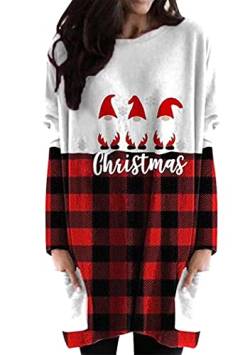 OMZIN Weihnachtspullover Damen Langarm O-Ausschnitt Weinglas Print Pullover Weihnachtsthema Lässige dünne Sweatshirtbluse für Teen Girls Dunkelrot L von OMZIN