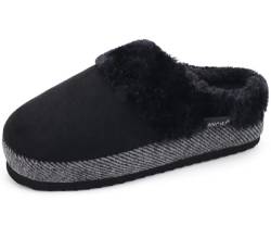 ONCAI Hausschuhe Damen mit Plüsch Kunstfell Wildleder Warme Pantoffeln Winter Frau Hausschuh Slipper Baumwolle mit Pelzimita drinnen Schlafzimmer Gemütlich Gummisohle Schwarz Größe 39 EU von ONCAI