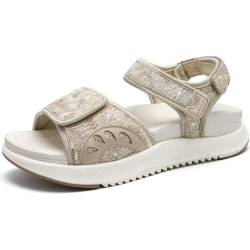 ONCAI Sandalen Damen,Arch Support Wandersandalen mit Orthopädische Outdoor Fußbett für Plantar Fasciitis,Wassersport Plateau Sandalen mit 3 Verstellbare Klettverschluss Glitzer Beige Größe 41 von ONCAI