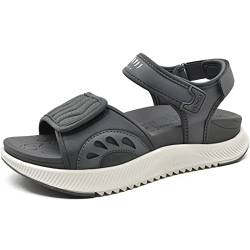 ONCAI Wandersandalen Damen,Arch Support Wandern Sandalen mit Orthopädische Outdoor Fußbett für Plantar Fasciitis,Wassersport Plateau Sandalen mit 3 Verstellbare Klettverschluss Grau/Weiß Größe 38.5 von ONCAI