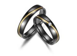 Partnerring MARRYA "BLACK TITANIUM by MARRYA" Fingerringe Gr. 66, Titan, schwarz (damen ring, schwarz, gold) Damen