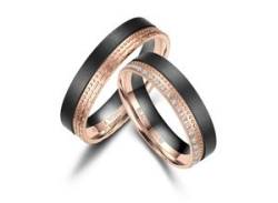 Partnerring MARRYA "BLACK TITANIUM by MARRYA" Fingerringe Gr. 66, Titan, rosegold (herren ring, schwarz, rosé gold) Damen