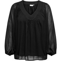 ONLY CARMAKOMA Blusenshirt Bluse Plus Size V-Ausschnitt Ballonärmel 7918 in Schwarz-2 von ONLY CARMAKOMA