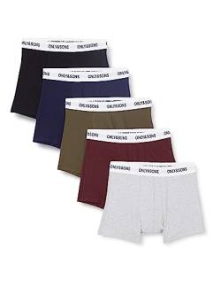 ONLY & SONS Herren ONSFITZ SMALL Logo SOLID Trunk 5-Pack Boxershorts, Black/Detail:1 Black 1 Navy 1 LGM 1 FN 1 WT, S von ONLY & SONS