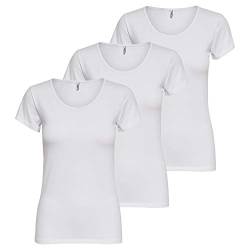 ONLY 3er Pack Damen T-Shirt Kurzarm lang Basic T-Shirts XS S M L XL 15255444 (S, White) von ONLY