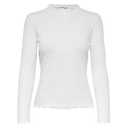 ONLY Damen Dünnes Langarm Shirt | Geripptes Stehkragen Basic Longsleeve ONLEMMA | Gewelltes Oberteil, Farben:Weiß, Größe:XL von ONLY