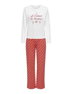 ONLY Damen Onlchristmas L/S Pants Nightwear Acc Schlafanzug, High Risk Red/AOP:Snowflake, XS von ONLY