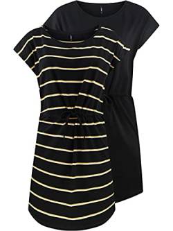 ONLY Damen Sommer Mini Kleid onlMAY S/S Dress 2er Pack Grösse XS S M L XL XXL Gestreift Schwarz 100% Baumwolle, Größe:M, Farbe:Black Double York Yellow von ONLY