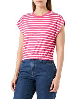 ONLY Women's ONLMAY S/S Cropped Box JRS Top, Shocking Pink/Stripes:Cloud Dancer (dina), M von ONLY