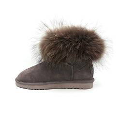 OOG Damen Leder Schlupfstiefel Winter Boots Schneestiefel Outdoor rutschfest Winterschuhe Warm Gefüttert (Flamingo Dark, Numeric_39) von OOG