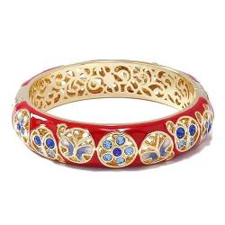 OPPUANNLQ Cloisonné-Armband, Emaille-Strass-Armbänder, chinesische Cloisonné-Emaille, ethnische Armreifen mit Federscharnieren for Frauen(Red) von OPPUANNLQ