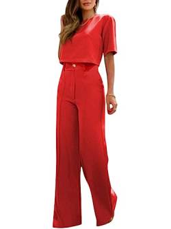 ORANDESIGNE Damen Anzug Elegant 2 Teilig Modern Set Hose Weite Beine + Bauchfreies Oberteil Hosenanzug Festlich Sommer Outfit Casual Loungewear Cocktail Party Abendrobe Kleidung A Rouge XS von ORANDESIGNE