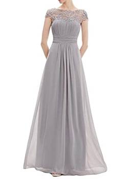 ORANDESIGNE Damen Elegant Ballkleider V-Ausschnitt Spitze Ärmellos Party Slim Abend Brautkleid Ballkleid Chiffon Lang Cocktailkleider Abendkleider Z2 Grau L von ORANDESIGNE