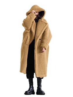 ORANDESIGNE Damen Jacken Mäntel Winterparka Frauen Winter Warm Outwear Vintage Oversize Lang Plüschjacke Cardigan Wärmemantel Ubergangsjacke Khaki S von ORANDESIGNE