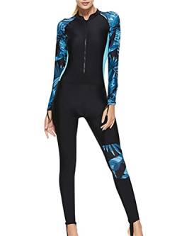 ORANDESIGNE Damen Kurz Neoprenanzug Kurzarm One Piece Frontreißverschluss Schwimmanzug zum Tauchen Schnorcheln Surfen Schwimmen Anzug Badeanzug F Blau S von ORANDESIGNE