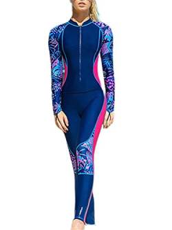 ORANDESIGNE Damen Kurz Neoprenanzug Kurzarm One Piece Frontreißverschluss Schwimmanzug zum Tauchen Schnorcheln Surfen Schwimmen Anzug Badeanzug G Dunkelblau XXL von ORANDESIGNE