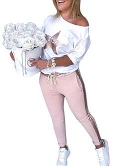 ORANDESIGNE Damen Mode 2 Stück Set Outfits Langarm Trägerlos T-Shirt +Reizvolle Bodycon Paket Hüfte Hosen Beiläufig Outfit Sport Bekleidung B Rosa 34 von ORANDESIGNE