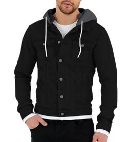 ORANDESIGNE Herren Sweat-Jacke mit Kapuze Vintage Jacke mit Kapuze für Männer Casual Slim-Fit Langarm Freizeit Hoodie Übergangsjacke A Schwarz XS von ORANDESIGNE