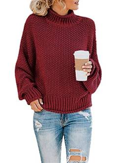 ORANDESIGNE Strickpullover Rollkragen Damen Pullover Jumper Strick Pulli Oversize Langarm Strickpulli Stricksweatshirt Rot 02 40 von ORANDESIGNE