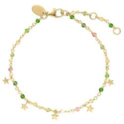 ORUS BIJOUX Armband Silber Gold Sterne Natursteine Multi-Turmalin – Größe: 16 cm + 3 cm, Sterling-Silber 925/1000, Naturstein, Turmalin von ORUS BIJOUX