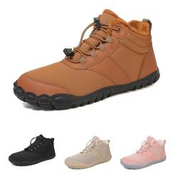 OTEB Barfußschuhe for den Winter, warme Schneestiefel for Reinschlüpfen, Zero Drop, breite Zehenbox, minimalistischer wasserdichter Wal, Barfuß-Winterstiefel(Brown,37 EU) von OTEB