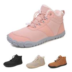 OTEB Barfußschuhe for den Winter, warme Schneestiefel for Reinschlüpfen, Zero Drop, breite Zehenbox, minimalistischer wasserdichter Wal, Barfuß-Winterstiefel(PINK,38 EU) von OTEB