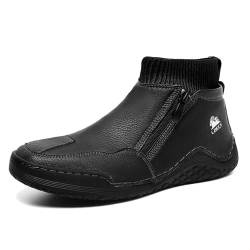 OTEB Handgemachte italienische Wildlederstiefel for Herren, Barfuß-Laufschuhe mit breiter Spitze, Barfußschuhe for den Außenbereich for Wandern(Black,42 EU) von OTEB